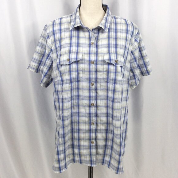 Eddie Bauer Travex Top Womens Size 2XL Plaid Vented Outdoor Short Sleeve Button - Picture 1 of 8